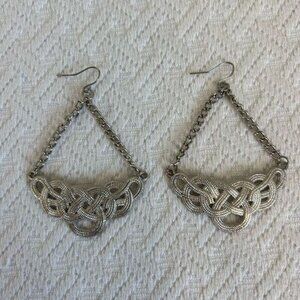 Vintage Silver Tone Infinity Loops Chandelier Style Necklace Statement Earrings